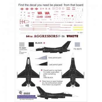 F-16 Aggressor of the 64th Aggressor Squadron "WRAITH", 1/32 Decal | Procal Decals
