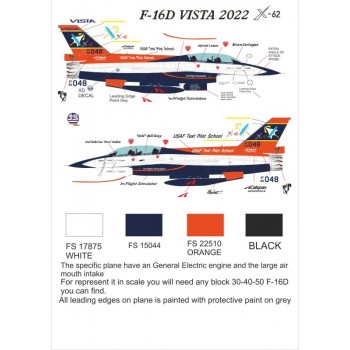 NF-16D VISTA, Calspan - 2022  Hill AFB, Utah - 86048, 1/32 Decal | Procal Decals